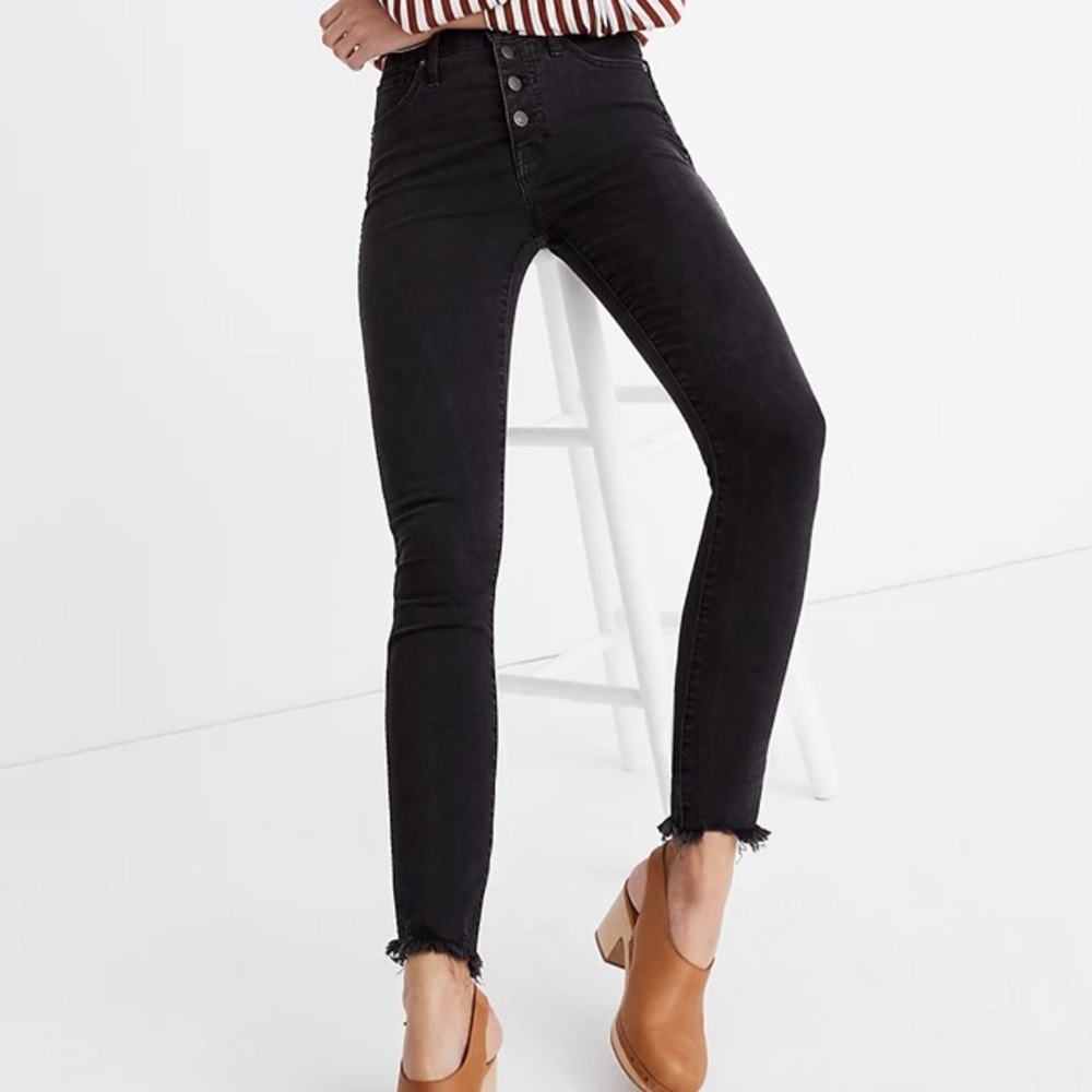 Madewell High-Rise Skinny Jeans in Berkeley Black: Button-Through Edition